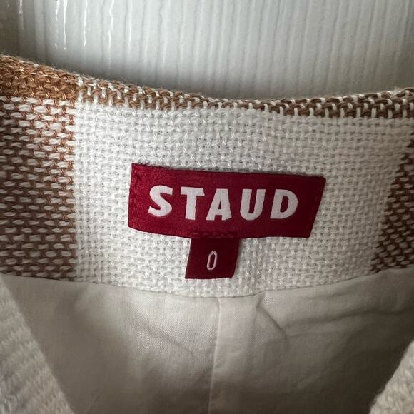 Staud Samuel Button Front Plaid Brown Mini Dress in Tobacco Gingham 0 - Picture 7 of 8